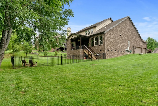 410 Pastoral Way, Nolensville, TN 37135 - back of property with a garage, a chimney, brick siding, and stairway
