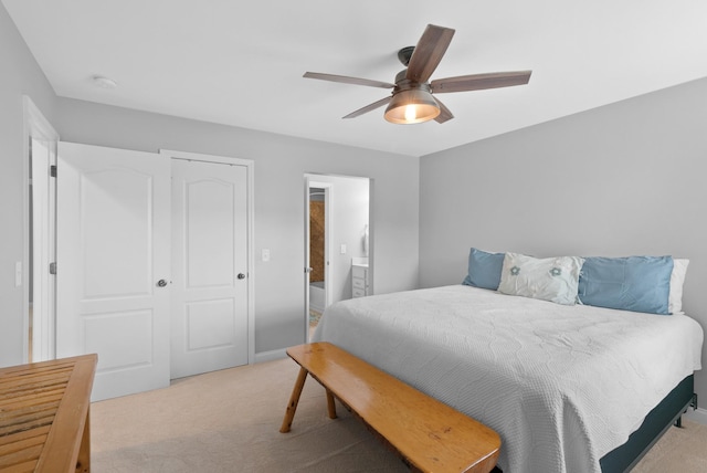 410 Pastoral Way, Nolensville, TN 37135 - bedroom with light colored carpet, ceiling fan, ensuite bathroom, and baseboards