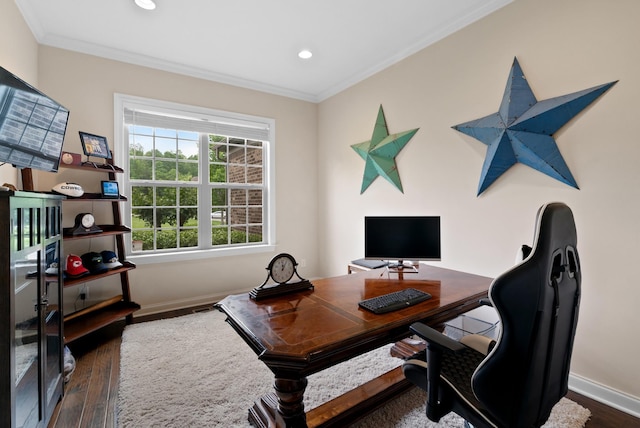 410 Pastoral Way, Nolensville, TN 37135 - home office featuring crown molding, wood finished floors, baseboards, and recessed lighting