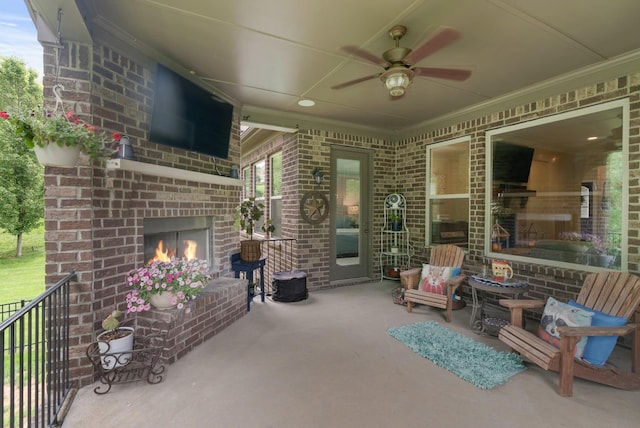 410 Pastoral Way, Nolensville, TN 37135 - view of patio / terrace featuring an outdoor brick fireplace and ceiling fan