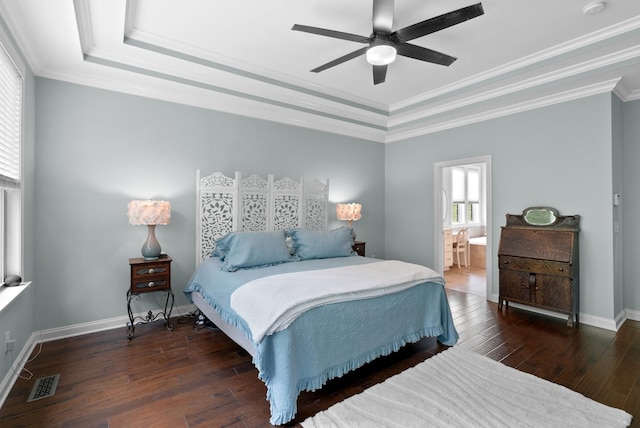 410 Pastoral Way, Nolensville, TN 37135 - bedroom featuring a tray ceiling, wood-type flooring, crown molding, baseboards, and ensuite bathroom
