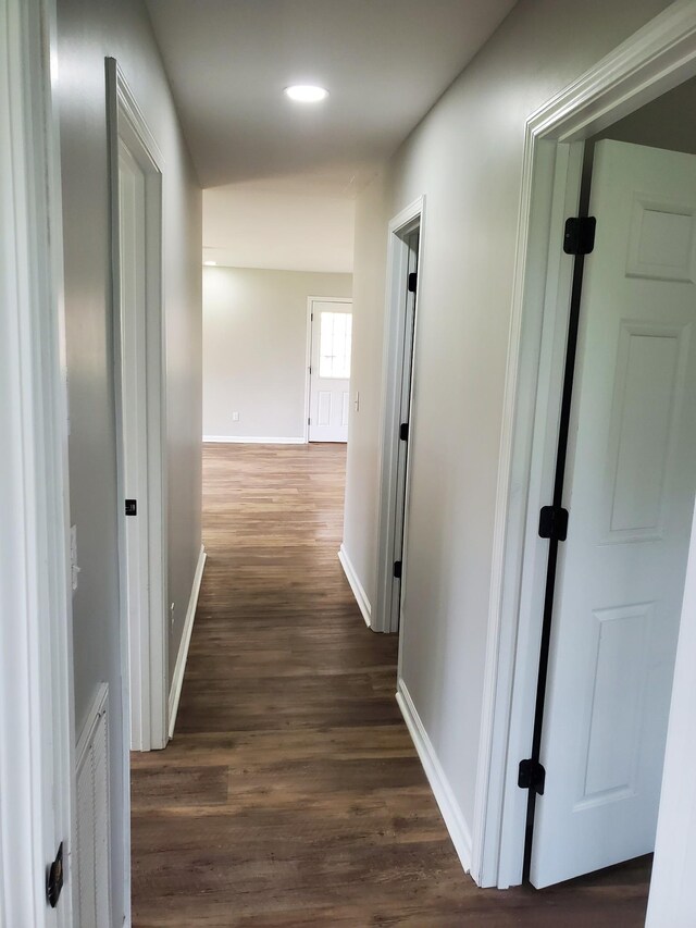 910 Hassell Dr, Waynesboro, TN 38485 - hall featuring baseboards, dark wood-style flooring, and recessed lighting