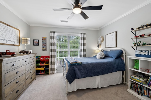 1018 Buddleia Ln, Franklin, TN 37067 - bedroom featuring ornamental molding, light colored carpet, and ceiling fan