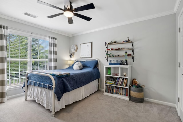 1018 Buddleia Ln, Franklin, TN 37067 - carpeted bedroom with crown molding, baseboards, and a ceiling fan