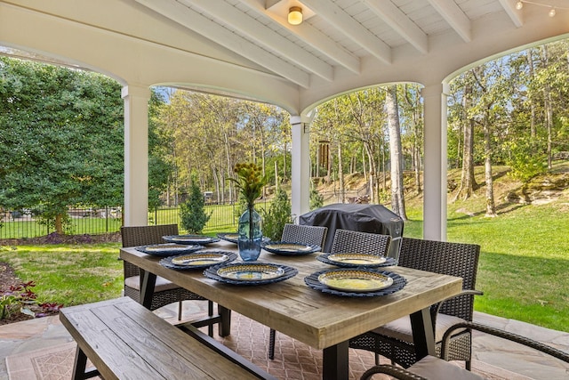 1018 Buddleia Ln, Franklin, TN 37067 - view of patio / terrace featuring outdoor dining space, view of wooded area, and grilling area