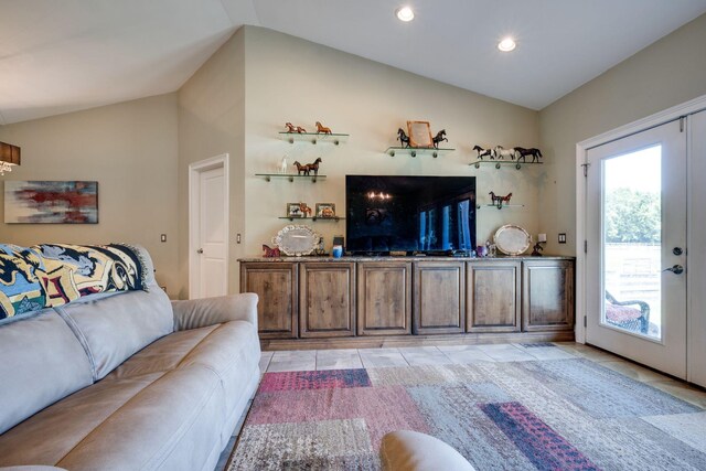 2290 Osburn Rd, Arrington, TN 37014 - living room with vaulted ceiling, light tile patterned floors, and recessed lighting