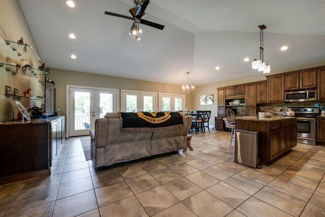 2290 Osburn Rd, Arrington, TN 37014 - living room featuring a chandelier, healthy amount of natural light, a ceiling fan, light tile patterned floors, and recessed lighting