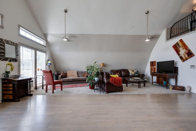 2290 Osburn Rd, Arrington, TN 37014 - living room with high vaulted ceiling, wood finished floors, and ceiling fan