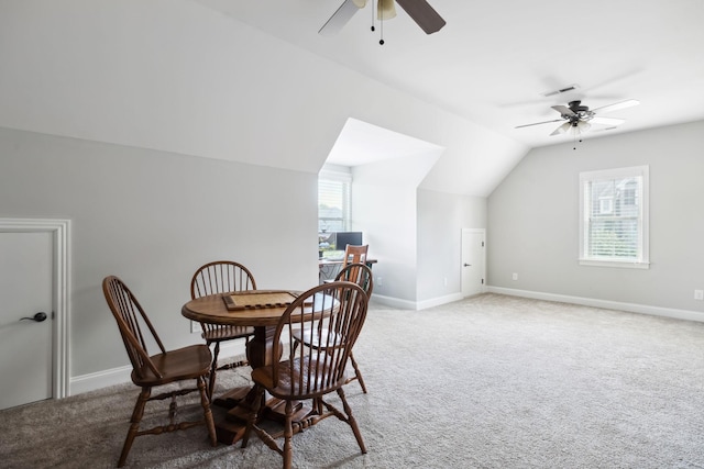 4136 Banner Square Ln, Arrington, TN 37014 - dining area with a ceiling fan, healthy amount of natural light, light colored carpet, and lofted ceiling