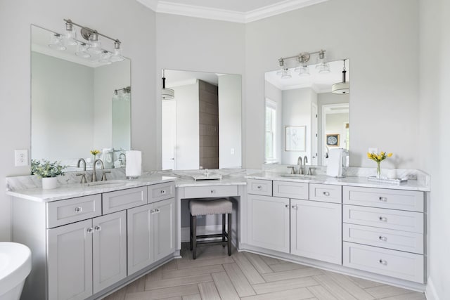 4136 Banner Square Ln, Arrington, TN 37014 - bathroom with ornamental molding and two vanities
