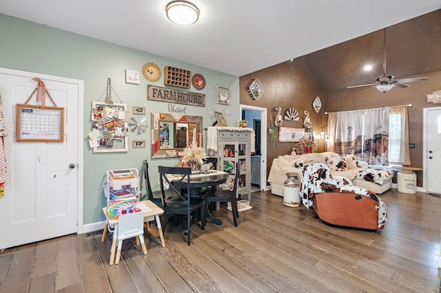 2328 C C C Rd, Dickson, TN 37055 - dining area with wood-type flooring, lofted ceiling, a ceiling fan, and baseboards
