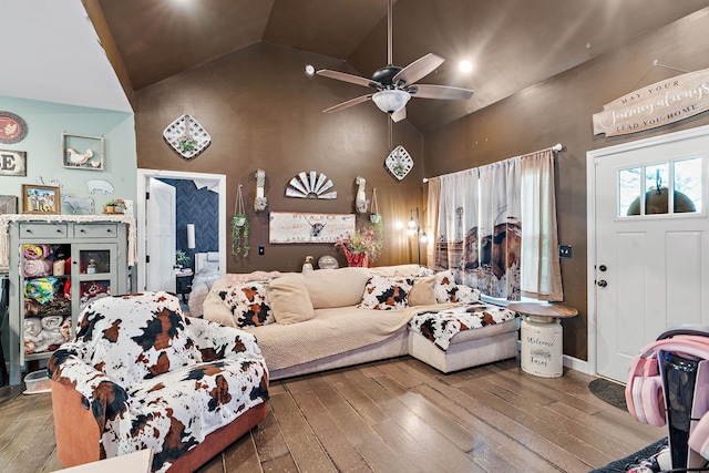 2328 C C C Rd, Dickson, TN 37055 - living room with high vaulted ceiling, hardwood / wood-style flooring, and a ceiling fan