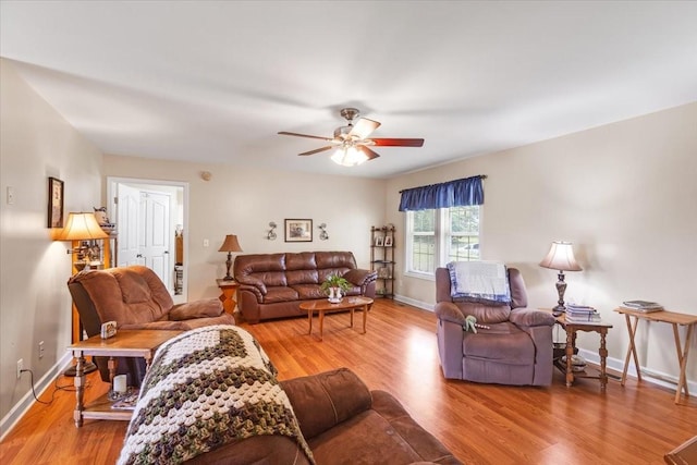 4190 Tanyard Hill Rd, Lynchburg, TN 37352 - living area featuring a ceiling fan, wood finished floors, and baseboards