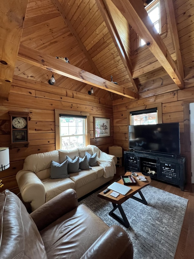 225 Bill Hunter Rd, Celina, TN 38551 - living area featuring wooden walls, wooden ceiling, and wood finished floors