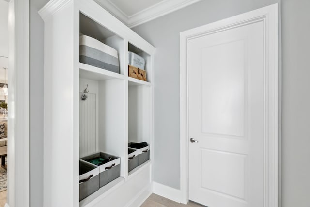 2043 Nathaniel Rd, Franklin, TN 37064 - mudroom with ornamental molding, wood finished floors, and baseboards