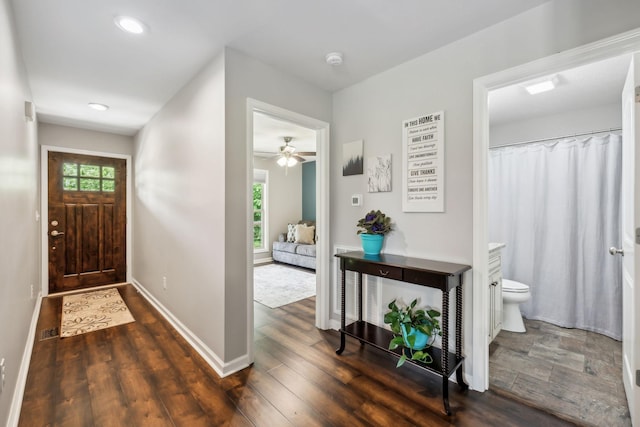 200 Lindsey Hollow Rd, Gallatin, TN 37066 - foyer entrance featuring plenty of natural light, wood finished floors, baseboards, ceiling fan, and recessed lighting