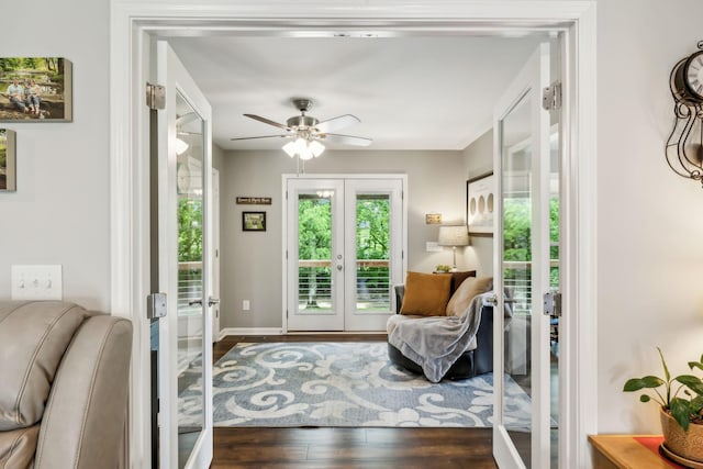 200 Lindsey Hollow Rd, Gallatin, TN 37066 - living area featuring french doors, wood finished floors, a ceiling fan, and baseboards