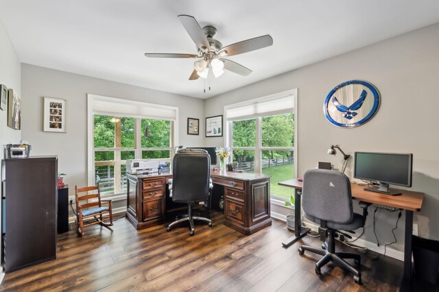 200 Lindsey Hollow Rd, Gallatin, TN 37066 - office featuring a ceiling fan and dark wood-style floors