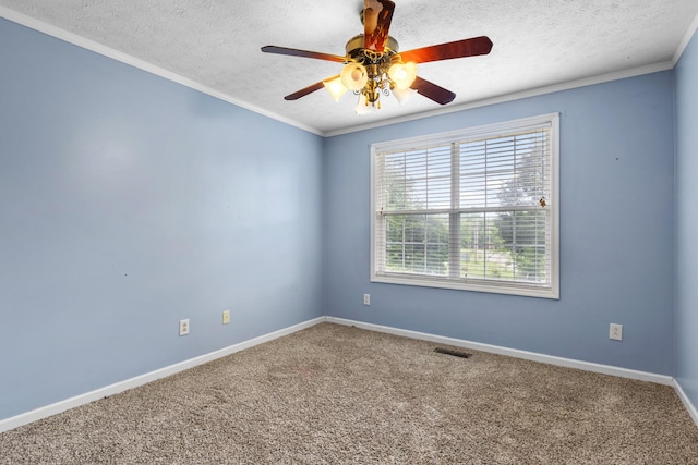 1054 Cragfront Est Loop, Gallatin, TN 37066 - unfurnished room with ceiling fan, a textured ceiling, carpet floors, ornamental molding, and baseboards