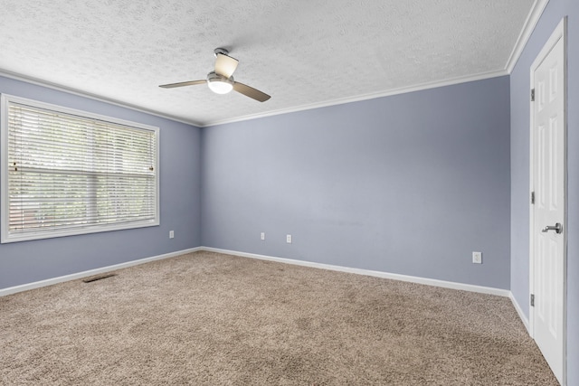 1054 Cragfront Est Loop, Gallatin, TN 37066 - empty room with a ceiling fan, carpet flooring, a textured ceiling, ornamental molding, and baseboards