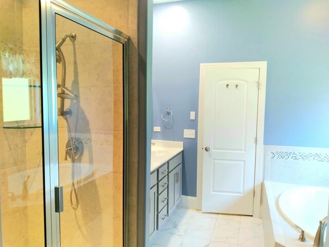 168 Cobbler Cir, Hendersonville, TN 37075 - full bathroom featuring a shower stall, a bath, vanity, and marble finish flooring