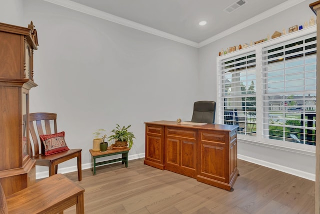 1815 Humphreys Gln, Spring Hill, TN 37174 - office with light wood-style flooring, ornamental molding, baseboards, and recessed lighting