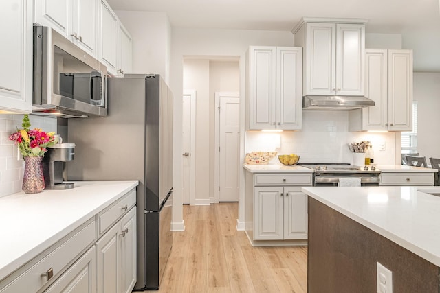 3232 Firerock Dr, Murfreesboro, TN 37128 - kitchen with appliances with stainless steel finishes, under cabinet range hood, light wood finished floors, light countertops, and backsplash