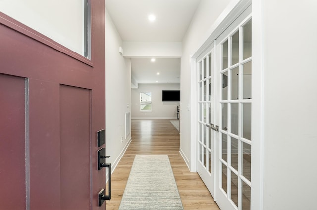 3232 Firerock Dr, Murfreesboro, TN 37128 - corridor featuring light wood-style flooring, french doors, recessed lighting, and baseboards