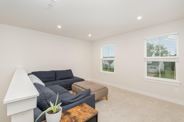 3232 Firerock Dr, Murfreesboro, TN 37128 - living room with light carpet, baseboards, and recessed lighting