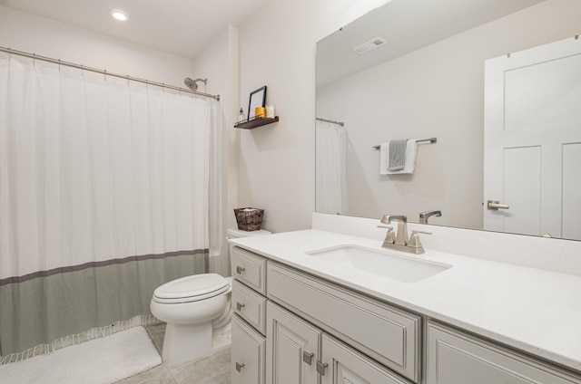 3232 Firerock Dr, Murfreesboro, TN 37128 - full bathroom featuring vanity, toilet, tile patterned floors, recessed lighting, and a shower with curtain