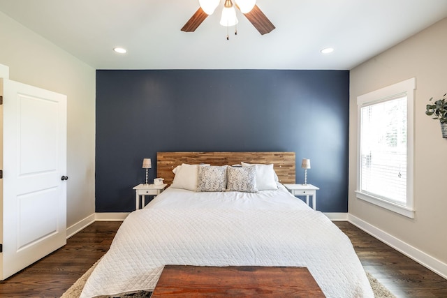 725B N Russell St, Portland, TN 37148 - bedroom with baseboards, dark wood-style floors, recessed lighting, and ceiling fan