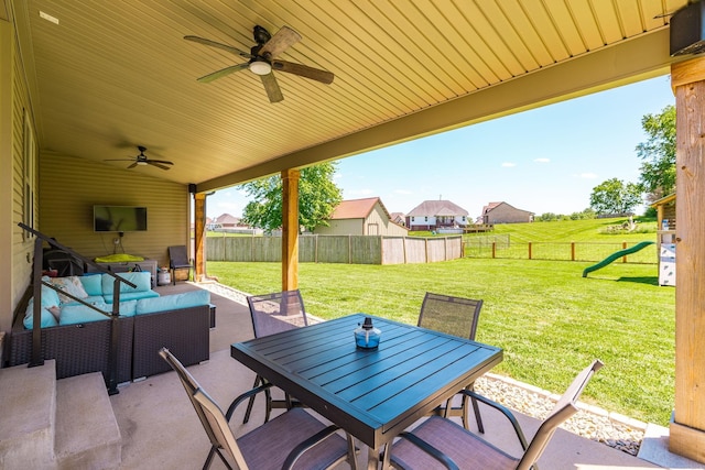 725B N Russell St, Portland, TN 37148 - view of patio with ceiling fan, an outdoor living space, and outdoor dining space