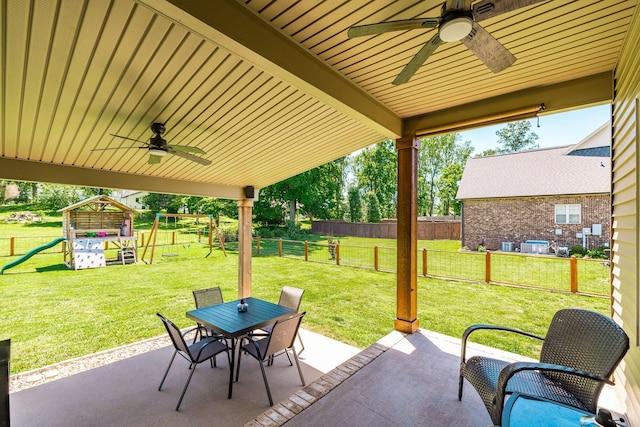 725B N Russell St, Portland, TN 37148 - view of patio featuring a playground, ceiling fan, and outdoor dining space