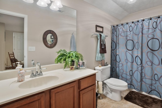 2020 Caladonia Way, Smyrna, TN 37167 - bathroom featuring toilet, vanity, tile patterned floors, a textured ceiling, and a shower with curtain