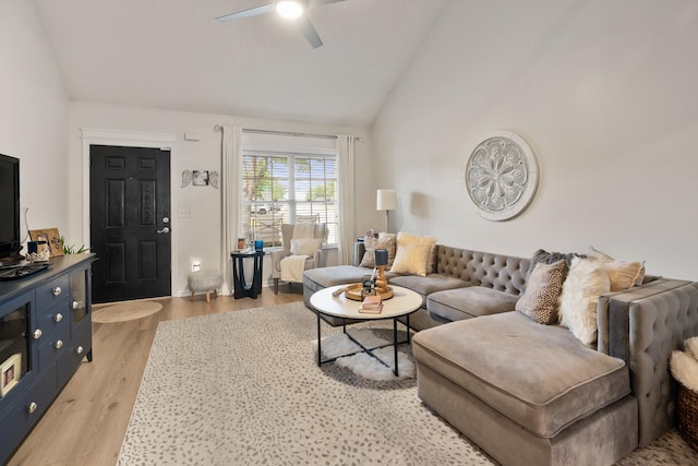 2020 Caladonia Way, Smyrna, TN 37167 - living area featuring a ceiling fan, lofted ceiling, and light wood-style floors