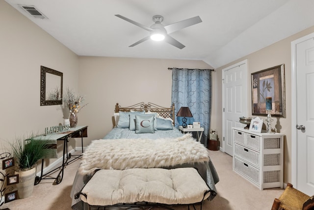 2020 Caladonia Way, Smyrna, TN 37167 - bedroom with light carpet, baseboards, ceiling fan, and lofted ceiling