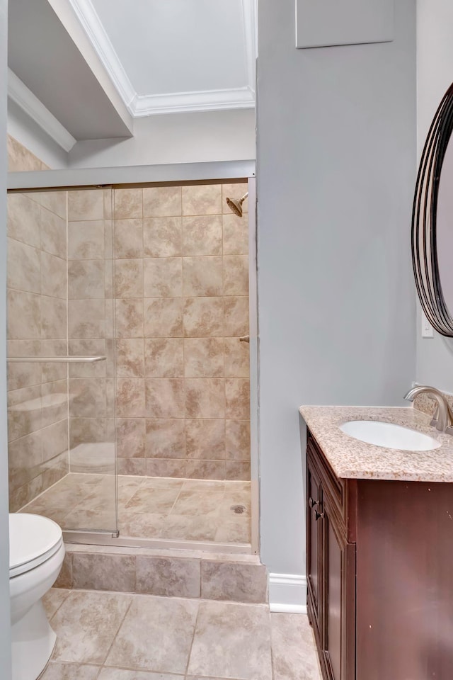 3168 Appian Way, Spring Hill, TN 37174 - full bath with crown molding, vanity, a stall shower, toilet, and tile patterned flooring