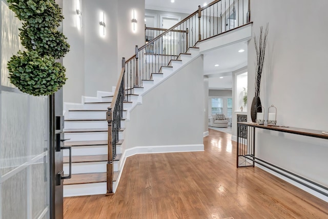 3168 Appian Way, Spring Hill, TN 37174 - entryway with a towering ceiling, wood finished floors, baseboards, stairs, and recessed lighting