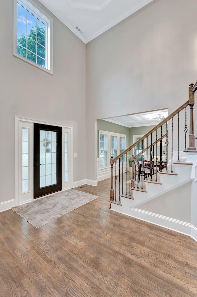 3168 Appian Way, Spring Hill, TN 37174 - foyer with plenty of natural light, stairs, ornamental molding, wood finished floors, and a high ceiling