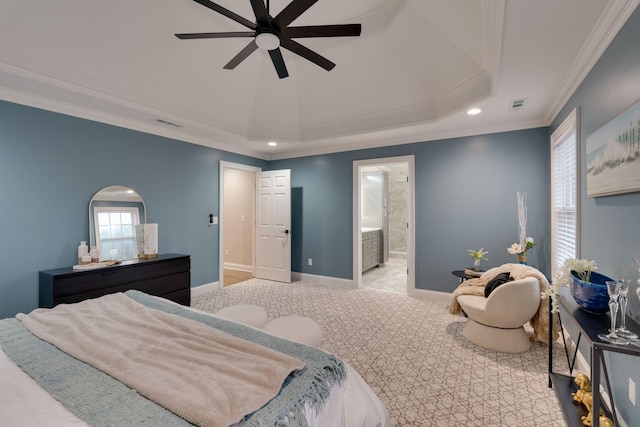 3168 Appian Way, Spring Hill, TN 37174 - carpeted bedroom featuring a tray ceiling, recessed lighting, ornamental molding, baseboards, and arched walkways