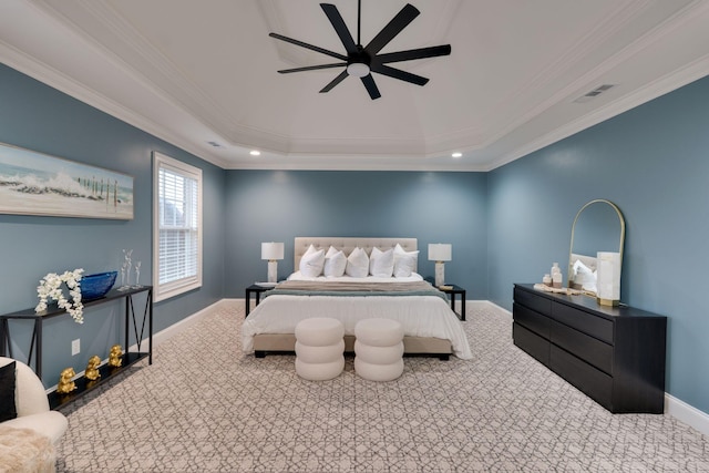 3168 Appian Way, Spring Hill, TN 37174 - bedroom with carpet floors, crown molding, baseboards, a tray ceiling, and recessed lighting