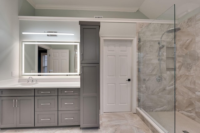 3168 Appian Way, Spring Hill, TN 37174 - full bath with a shower stall, marble finish floors, vanity, and crown molding