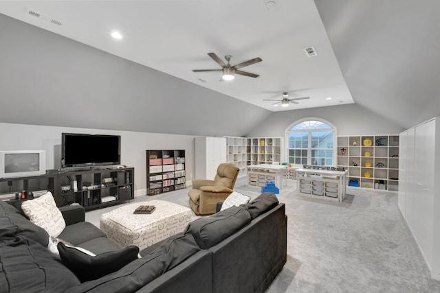 3168 Appian Way, Spring Hill, TN 37174 - living area with vaulted ceiling, carpet flooring, and ceiling fan