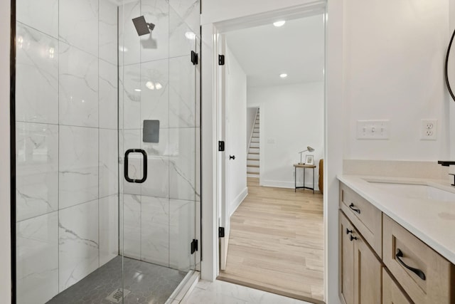 1775 Hayshed Rd, Charlotte, TN 37036 - full bath with a marble finish shower, vanity, recessed lighting, and marble finish floors