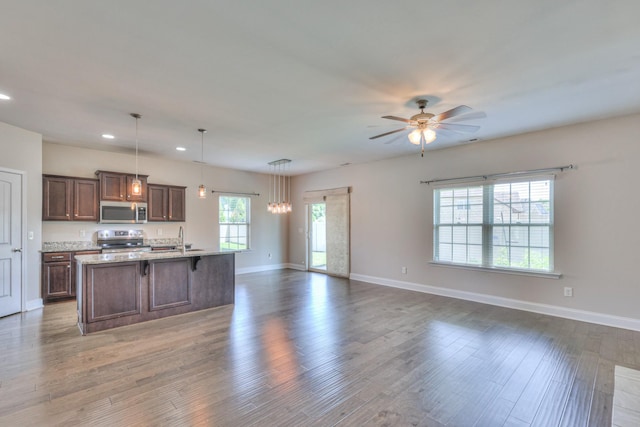 2009 Tulu Ct, Murfreesboro, TN 37128 - kitchen with appliances with stainless steel finishes, a sink, open floor plan, recessed lighting, and ceiling fan