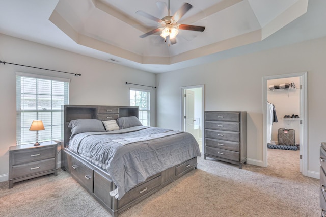 2009 Tulu Ct, Murfreesboro, TN 37128 - bedroom featuring a tray ceiling, light carpet, a spacious closet, and baseboards