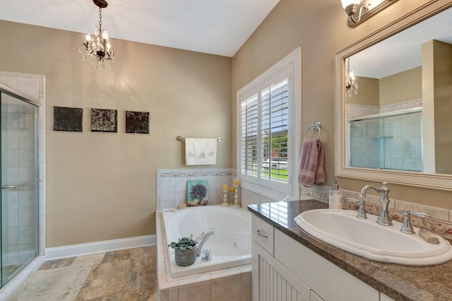 2710 Maylon Dr, Murfreesboro, TN 37128 - full bathroom featuring a shower stall, a jetted tub, and a chandelier