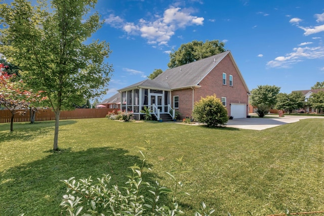2710 Maylon Dr, Murfreesboro, TN 37128 - view of property exterior with a sunroom, an attached garage, concrete driveway, and brick siding