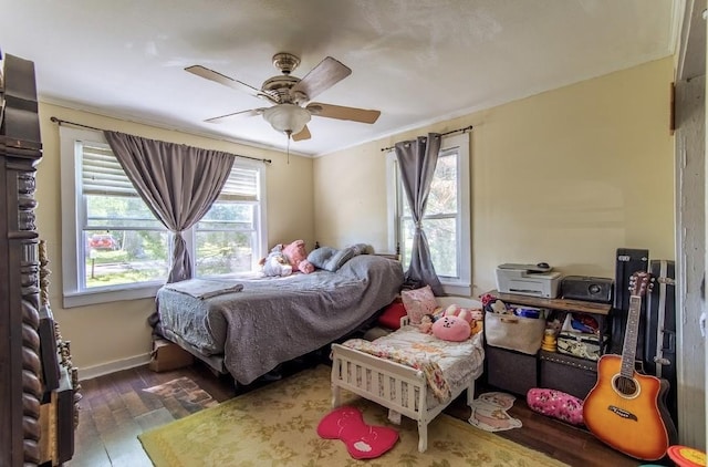 155 Thomas St, Savannah, TN 38372 - bedroom with hardwood / wood-style flooring, crown molding, baseboards, and a ceiling fan