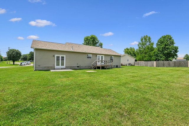 710 Krissy Ct, Columbia, TN 38401 - rear view of house with french doors, a wooden deck, and crawl space
